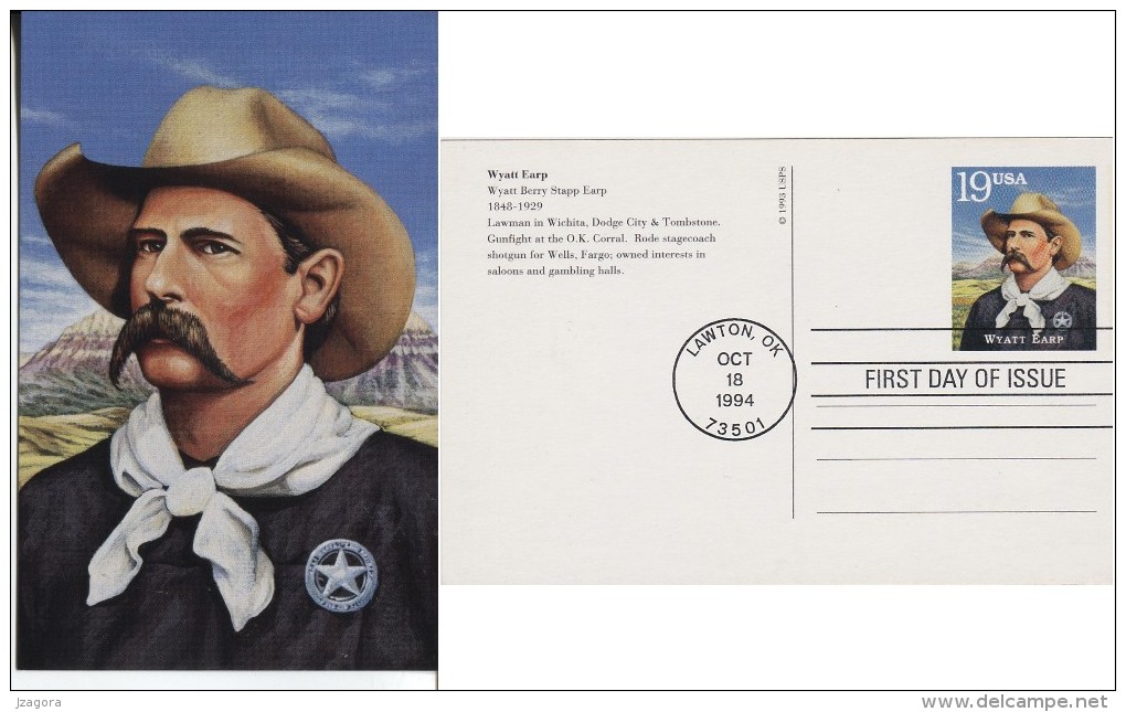 LEGENDS OF WILD WEST - WYATT EARP USA 1994 FDC UX 187 PRE-PAID POST CARD Law  Prepaid - Indiens D'Amérique