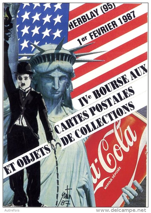 HERBLAY 1987  -  STATUE DE LA LIBERTE  -  CHAPLIN  -  COCA COLA  -   ILLUSTRATION DE E. QUENTIN  -  1987 - Quentin