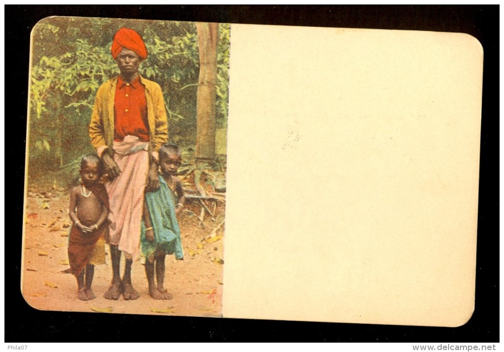 Man, Two Children - Ceylon ------ Postcard Not Traveled, But There Are Stamps And Cancel On The Back - Sri Lanka (Ceylon)