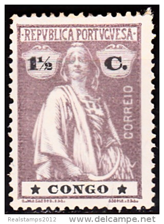 CONGO - 1914- Ceres.  1 1/2 C.  D. 15 X 14,  Papel Porcelana Médio, (l-l)  * MH   MUNDIFIL  Nº 102 - Congo Portuguesa
