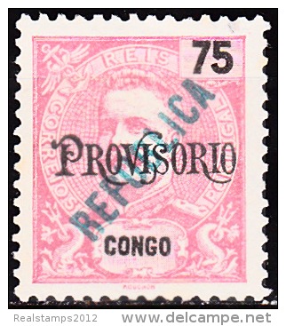 CONGO - 1914 -  D. Carlos I,  Com Sobrecarga  «REPUBLICA»   75 R. Carmim (Provisório)   (*) MNG    MUNDIFIL  Nº 122 - Congo Portuguesa
