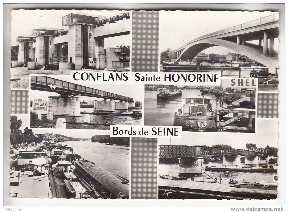 CONFLANS SAINTE HONORINE 78 - Jolie Multivues : Bords De Seine - CPSM Dentelée Noir Et Blanc GF - Yvelines - Conflans Saint Honorine