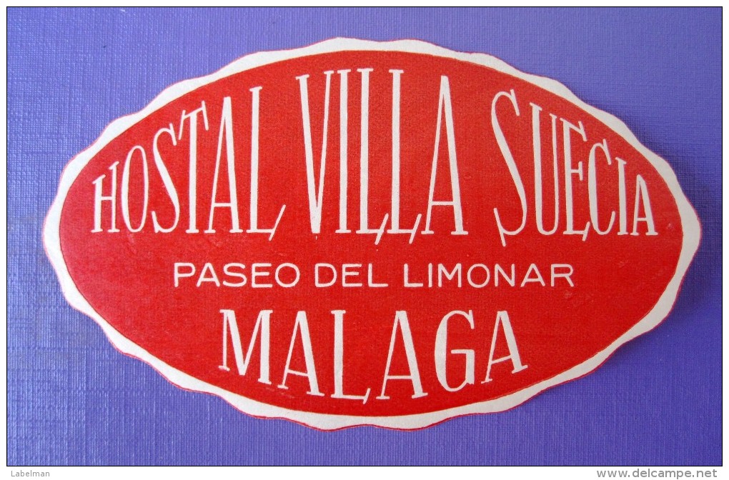 HOTEL RESIDENCIA HOSTAL VILLA SUECIA SWEDEN MALAGA COSTA DEL SOL LUGGAGE LABEL ETIQUETTE AUFKLEBER DECAL STICKER MADRID - Hotel Labels