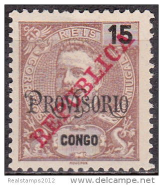 CONGO - 1915 - D. Carlos I, Com Sobrecarga «REPUBLICA»  15 R.   P. Liso   * MH  D. 11 3/4 X 12   MUNDIFIL  Nº 130 - Portugiesisch-Kongo