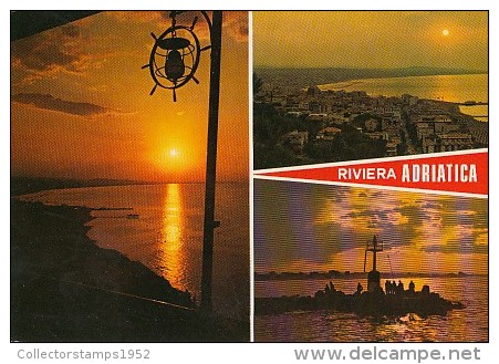 7513- ITALIAN ADRIATIC SEA RIVIERA, TOWN PANORAMA IN SUNSET, SHIP - Sonstige & Ohne Zuordnung