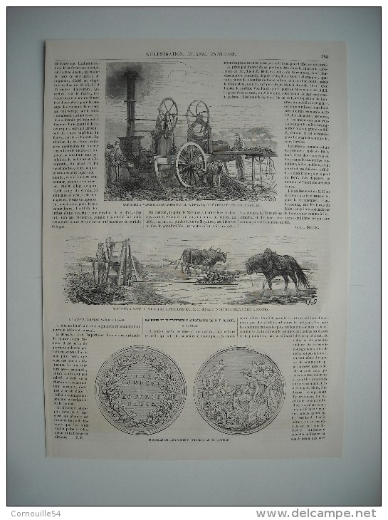 GRAVURE 1862. MACHINES ET INSTRUMENTS D’AGRICULTURE DE M. P. RENAUD, A NANTES. 2 GRAVURES + EXPLI - Estampes & Gravures