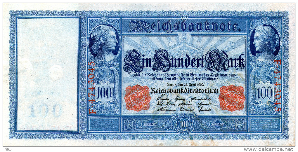 Germany 100 Mark.21.04.1910,Ro.43a,P.42,red Serial #,see Scan - 100 Mark