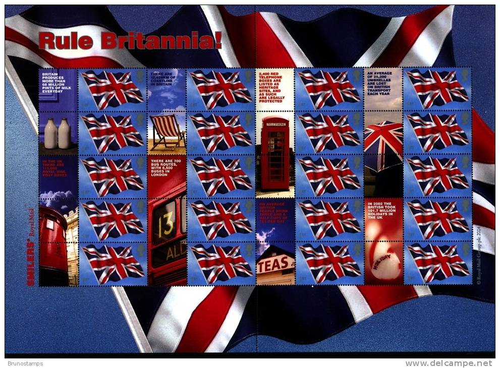 GREAT BRITAIN - 2004  RULE BRITANNIA GENERIC SMILERS SHEET   PERFECT CONDITION - Feuilles, Planches  Et Multiples