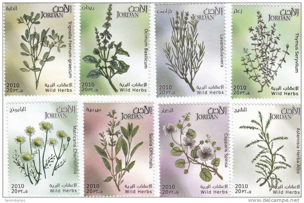 Jordan, New Issue 2011, Wild Herbs, Set Of 8 Stamps- Nice Topical Issue-SKRILL PAYMENT ONLY - Andere & Zonder Classificatie