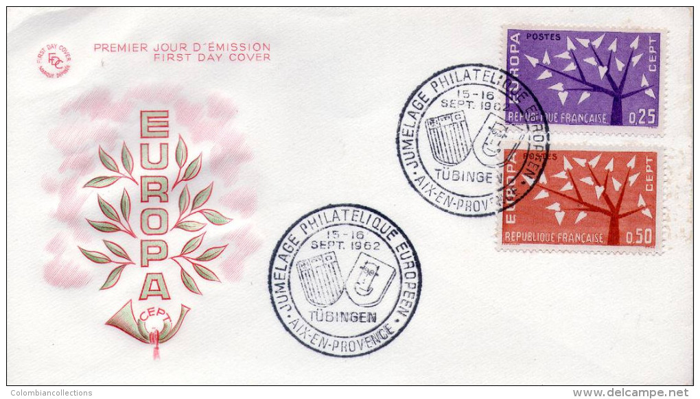 Lote F-Fr4, Francia, 1962, FDC, Europa CEPT, Jumelage Philatelique Europeen - 1960-1969