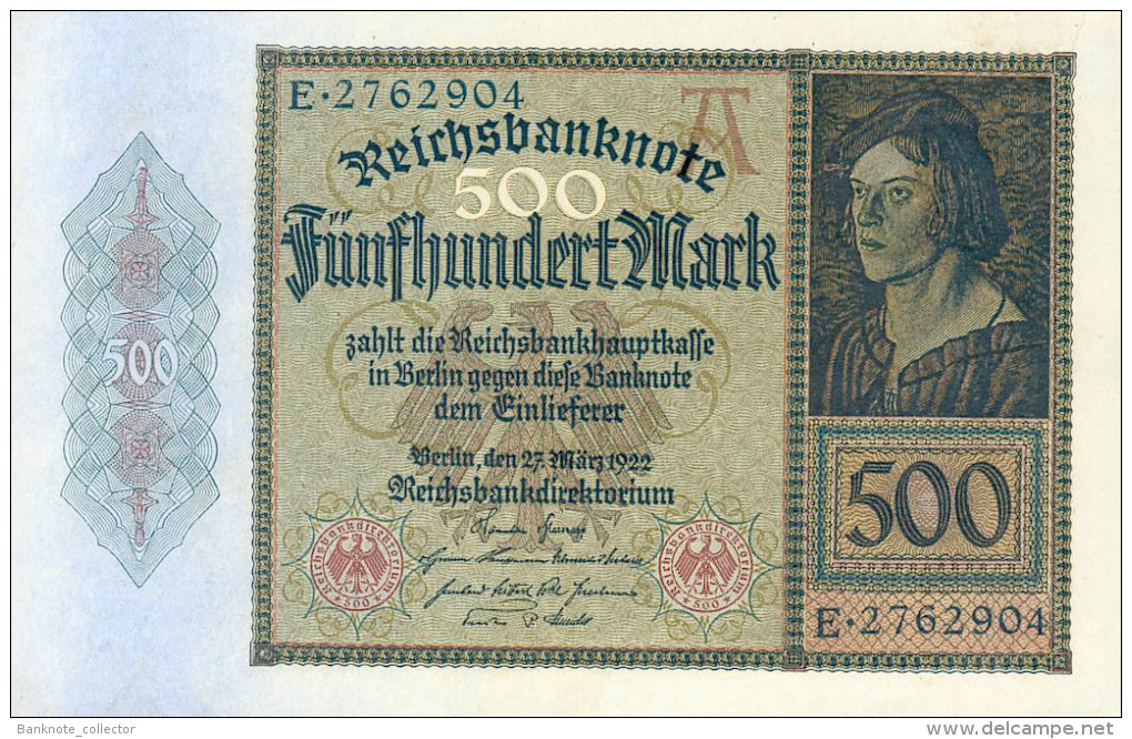 Deutschland, Germany - 500 Mark, Reichsbanknote, Ro. 70 , UNC, Serie A/E, 1922 ! - 500 Mark