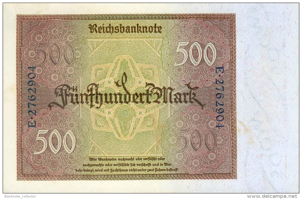 Deutschland, Germany - 500 Mark, Reichsbanknote, Ro. 70 , UNC, Serie A/E, 1922 ! - 500 Mark