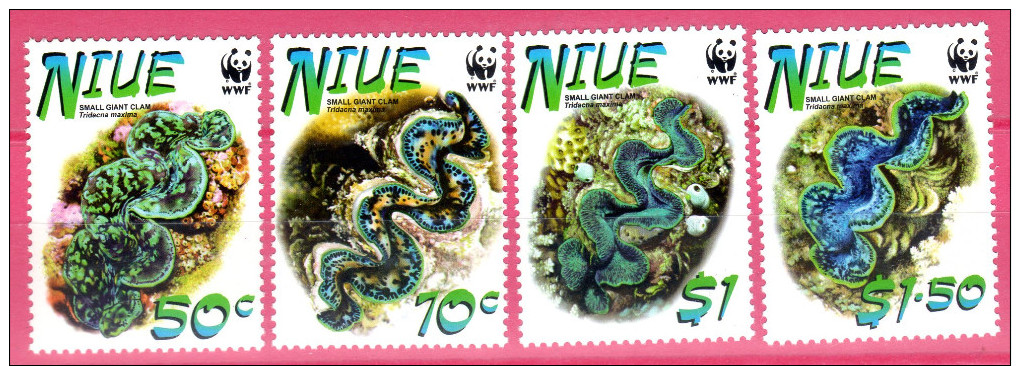 Niue, 2002, Weltweiter Naturschutz: Kleine Riesenmuschel, MI 973-976, MNH - Marine Life