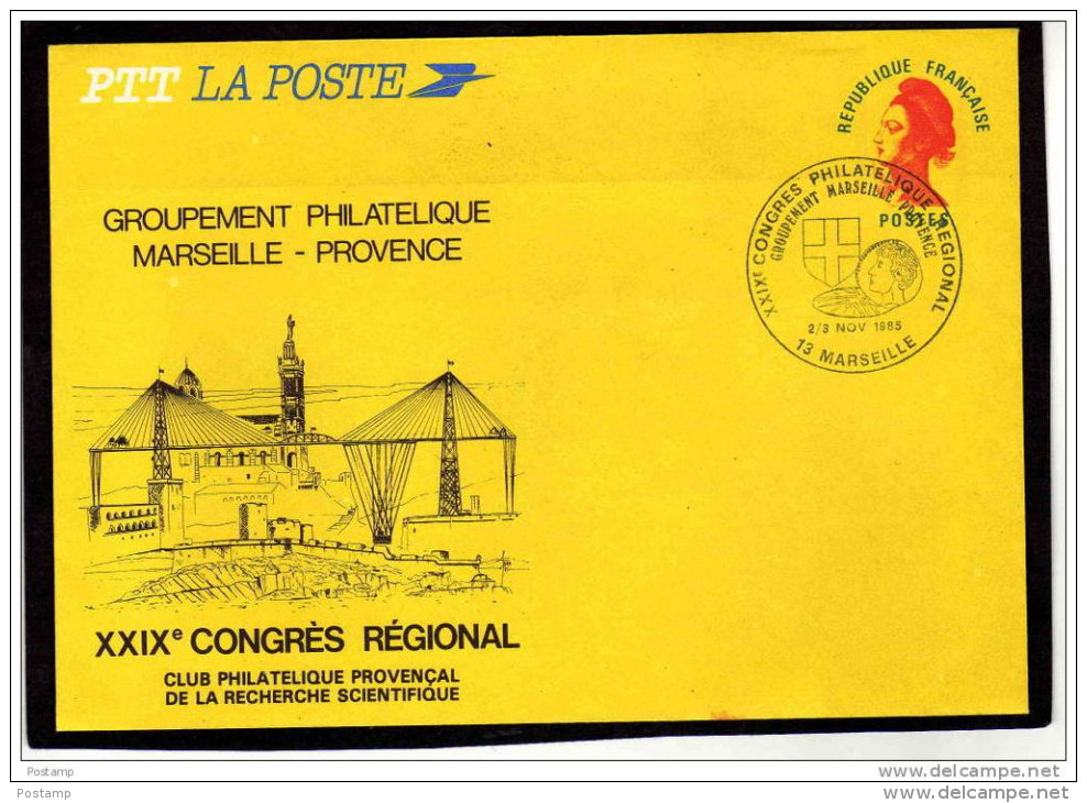 Enveloppe PTT-LA POSTE-liberté Gandon Rouge+  MARTIGUES-13- XXIX ° Congrés-oblitéréenov 1985 - Overprinted Covers (before 1995)