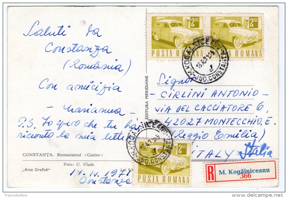 ROMANIA/ROUMANIE - CONSTANTA RESTAURANTUL CAZINO / REGISTERED POSTCARD 1971 - Romania