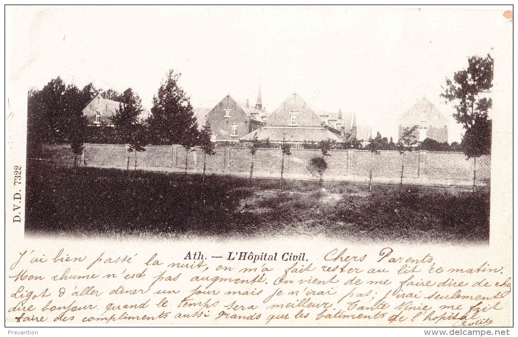 ATH - L'Hôpital Civil - Carte Circulée 1902 - Ath