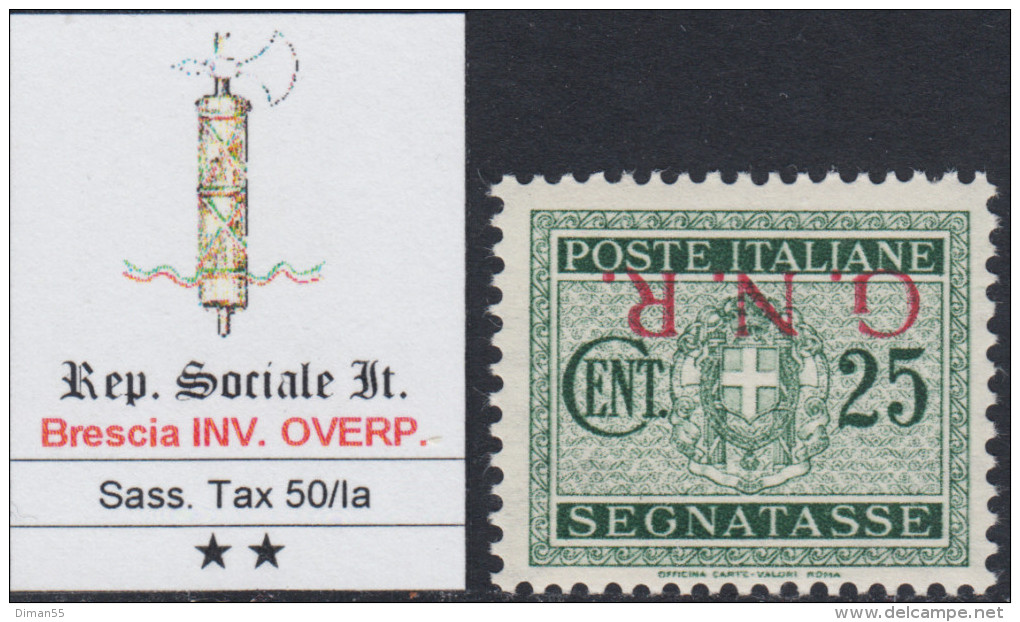 ITALY - 1943 R.S.I. - VARIETA' - Tax N.50/Ia  - Cat. 600 Euro - Con CERTIFICATO - GOMMA INTEGRA - MNH** - Impuestos