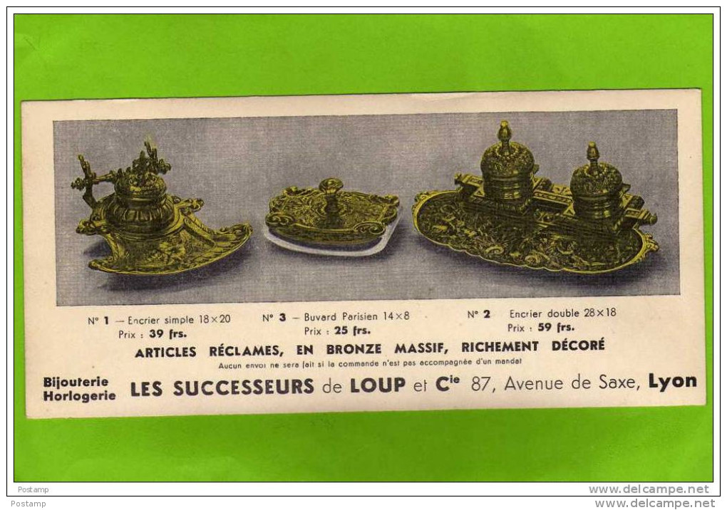Buvard -publicitaire-bijouterie- Horlogerie-articles Réclame En Bronze- Sté De Lyon - B