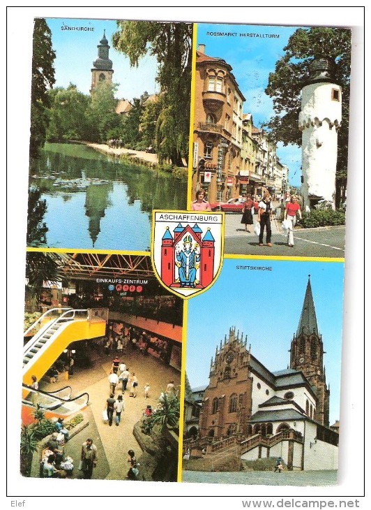 ASCHAFFENBURG, Bayern, Deutschland: Sandkirche,Rossmarkt Herstallturm,Stiftkirche,Einkaufs Zentrum, 1986, TB - Aschaffenburg