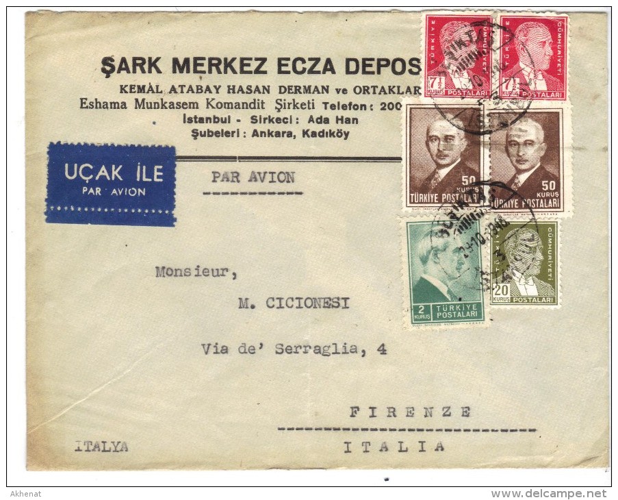 503/500 - TURCHIA , Da Ucak Ile 29/10/1946 . Poco Fresca - Covers & Documents