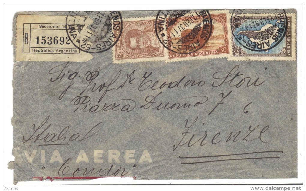 504/500 - ARGENTINA , Da Buenos Aires Raccomandata 7/2/1937. Condor Manoscritto . Difettosa - Storia Postale