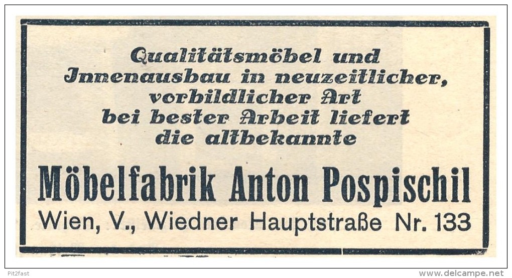 Original Werbung - 1930 - Möbelfabrik Anton Pospischil In Wien , Möbel , Mobilar , Schreiner !!! - Sonstige & Ohne Zuordnung