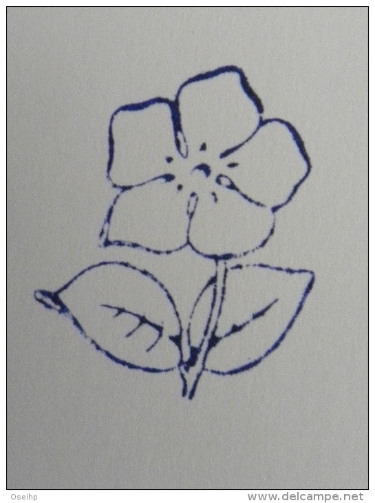 Ancien Tampon Scolaire Bois Fleur PERVENCHE Ecole French Antique Rubber Flower Periwinkle - Scrapbooking