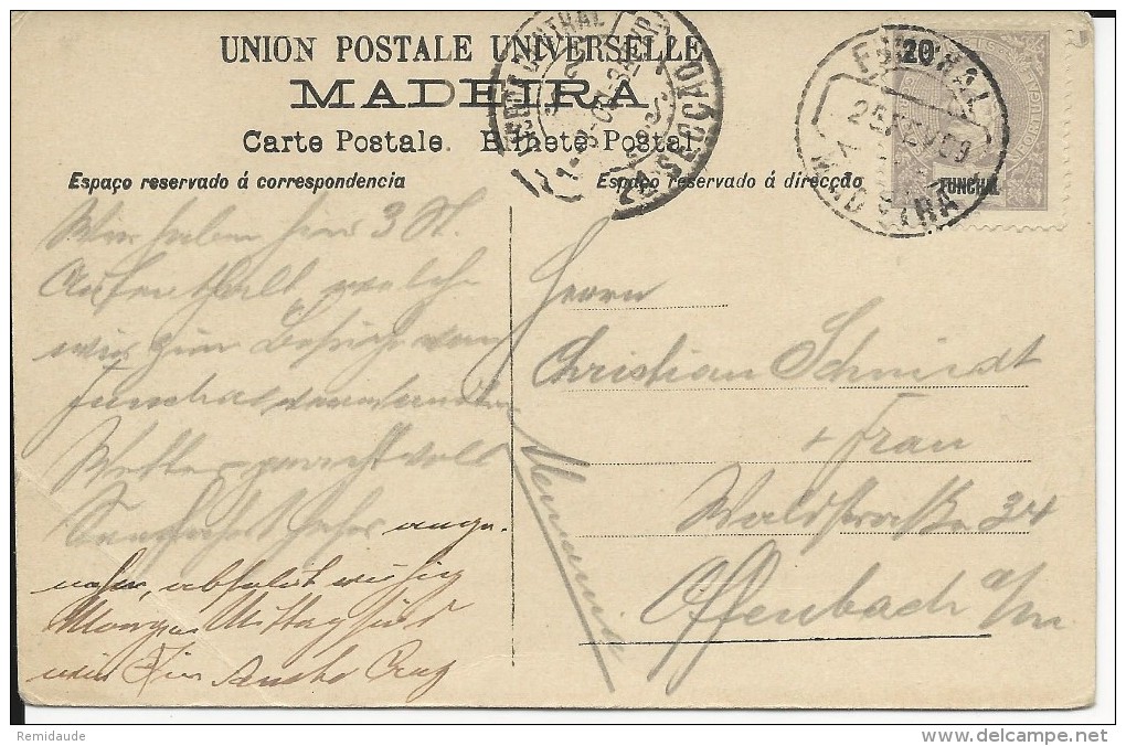 PORTUGAL - FUNCHAL MADEIRA - 1909 - CARTE POSTALE (PRESSOIR à VINS) Pour OFFENBACH (GERMANY) - Briefe U. Dokumente