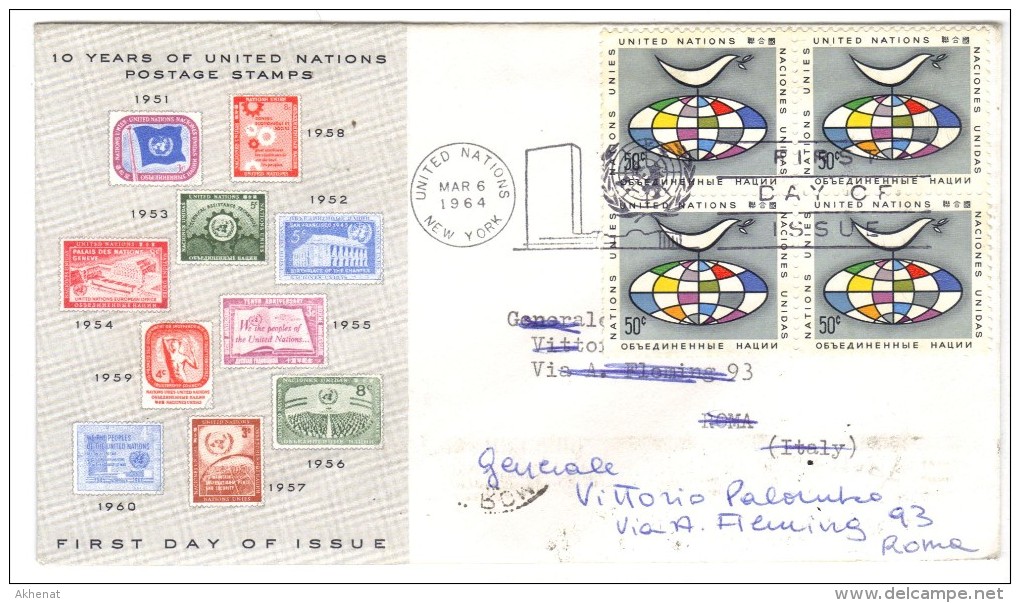 556/500 - ONU , FDC 6/3/1964 Viaggiata - FDC