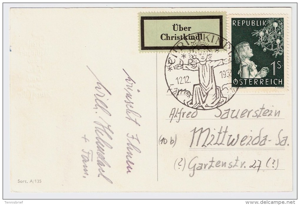 Österreich, Christkindl, 12.12.53, Ausl.-Postkarte , S582 - Briefe U. Dokumente