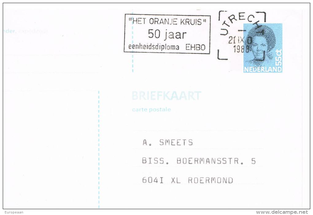 Het Oranje Kruis 50 Jaar Eenheidsdiploma EHBO Utrecht 1988, Entier, Ganzsache PP - Material Postal