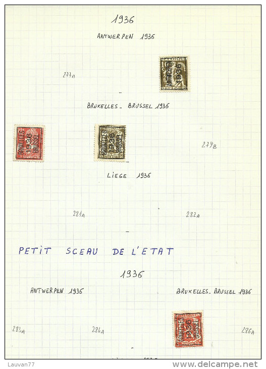 Belgique Lot Préoblitérés - Typo Precancels 1936-51 (Small Seal Of The State)