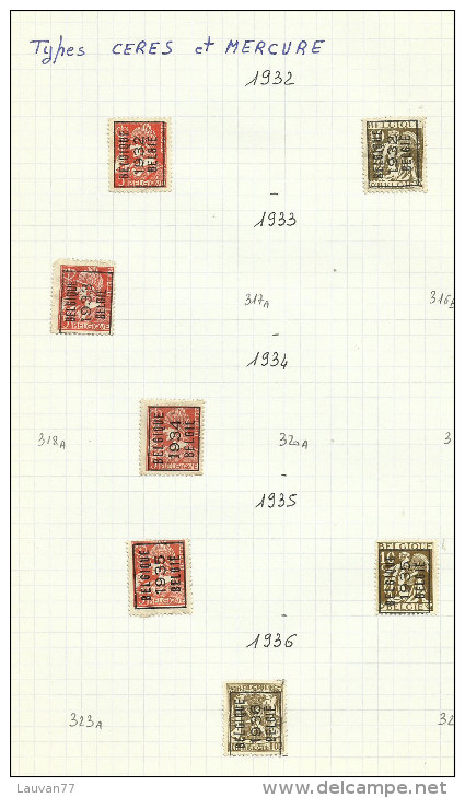 Belgique Lot Préoblitérés - Sobreimpresos 1932-36 (Ceres Y Mercurio)