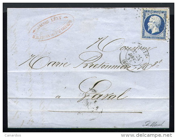 Lettre De Paris Pour Laval 1855 Cachet Roulette D'étoiles - 1849-1876: Période Classique