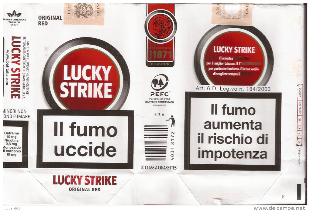 TABACCO - COLLECTORS -  LUCKY STRIKE  - EMPTY SOFT PACK ITALY - - Empty Tobacco Boxes