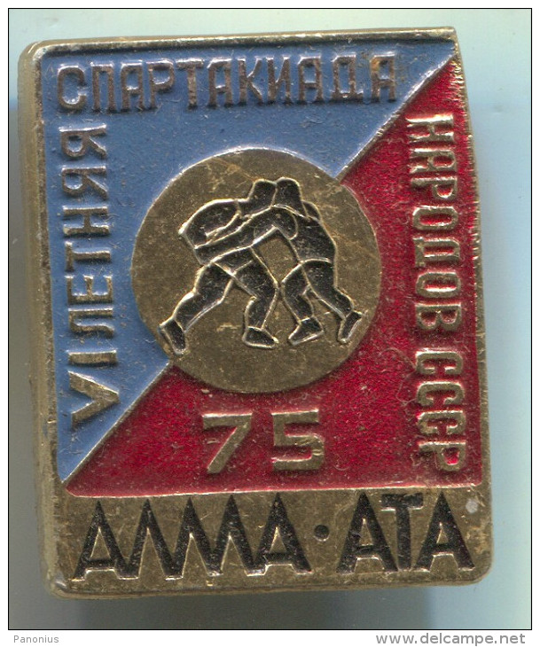 Wrestling, Sport, ALMA ATA, Russia, USSR, Metal, Vintage Pin, Badge, 30 X 23 Mm - Ringen