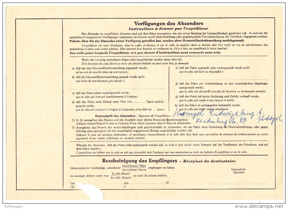 D - Paketkarte 10.2.1959 Ludwigsburg Nach Glasgow Schottland - Lettres & Documents