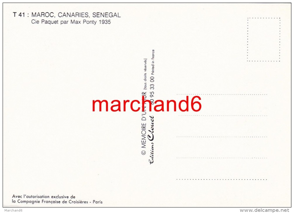 Maroc Canaries Sénégal Cie De Navigation Paquet Par Max Ponty Vers 1935 éditeur Clouet - Autres & Non Classés