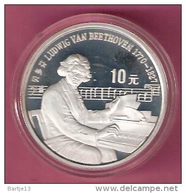 CHINA 10 YUAN 1990 BEETHOVEN SILVER PROOF MINTAGE ONLY 30000 PCS. - Chine