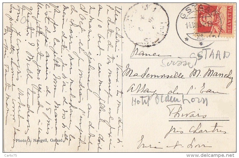 Suisse - Gstaad - Krokusfeld Bei Saanenmöser - Cachet Postal Gstaad 1934 - Thivars Eure Et Loir - Gstaad