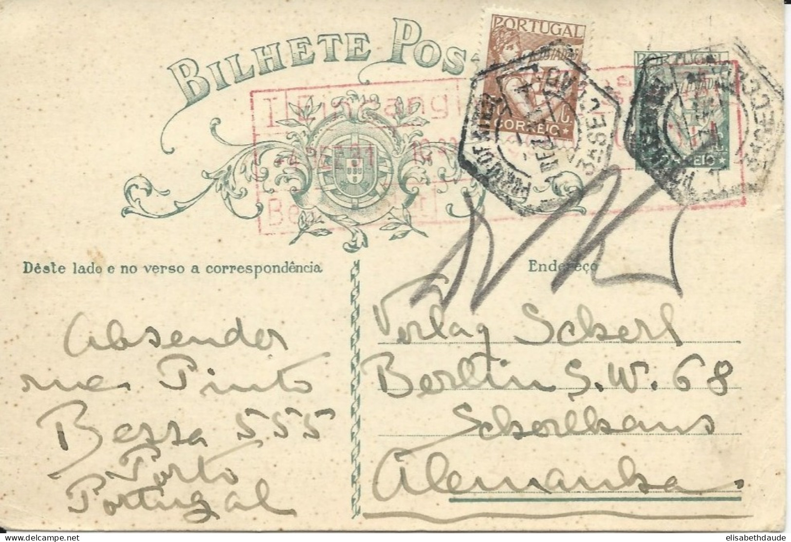 PORTUGAL - 1931 - CARTE ENTIER POSTAL De PORTO Pour BERLIN - Ganzsachen