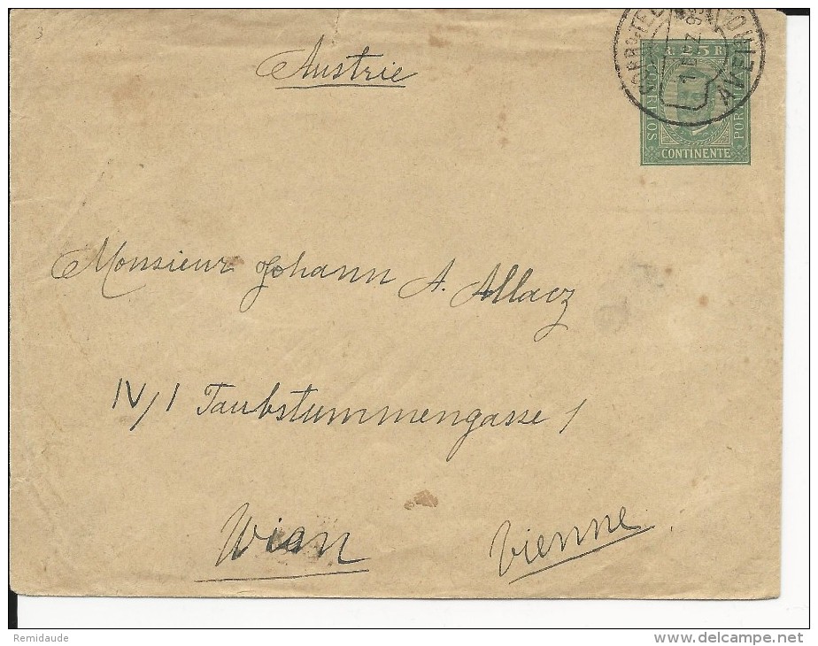 PORTUGAL - 1895 - ENVELOPPE ENTIER POSTAL De LISBOA Pour VIENNE (AUTRICHE) - AFFRANCHISSEMENT AU VERSO - Postwaardestukken