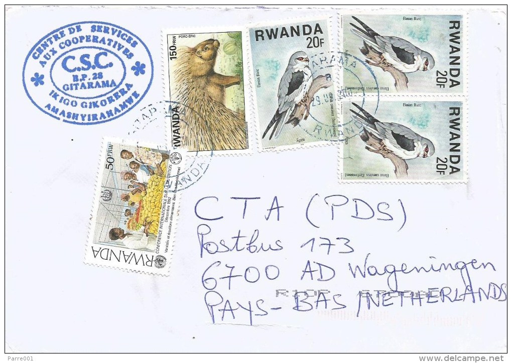 Rwanda 2003 Gitarame ´B´ Porcupine Eagle Bird Of Prey Bananas Fruit Cover - Gebruikt