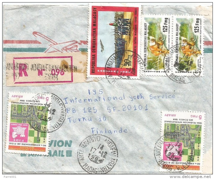 Madagascar 1984 Antananarivo Andafiavaratra Chess FIDE Army Registered Cover - Schaken