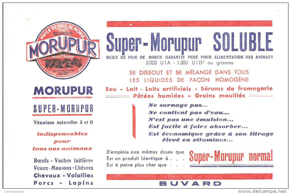 Buvard MORUPUR Super-Morupur Soluble Huile De Foie De Morue Garantie Pour L´alimentation Des Animaux - Agricultura