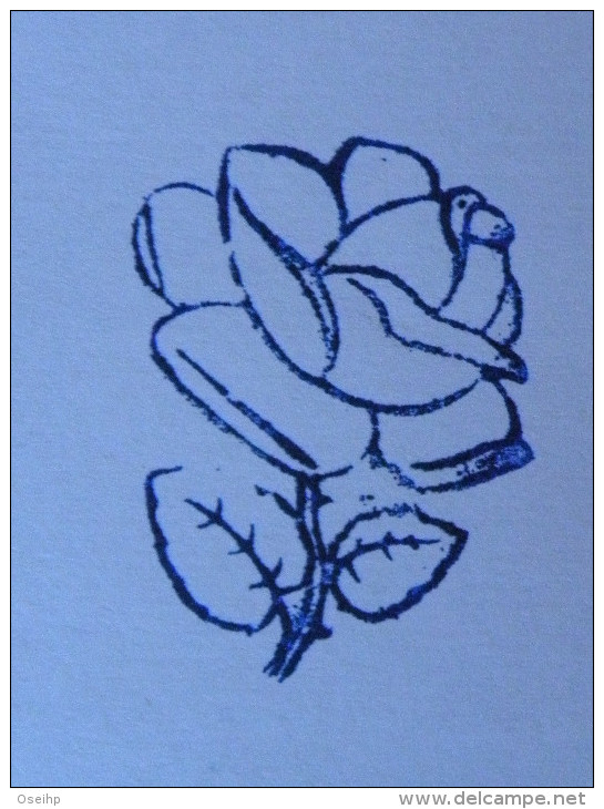 Ancien Tampon Scolaire Bois Fleur ROSE Ecole French Antique Rubber Flower - Scrapbooking