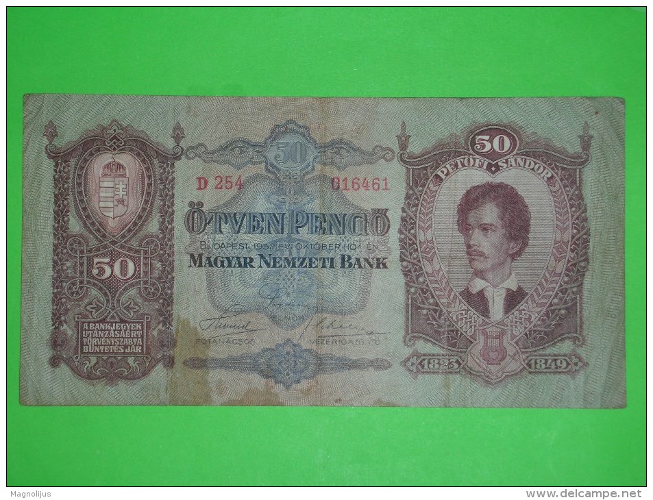 Hungary,otven Pengo,50,Petofi Sandor,banknote,paper Money,bill,geld,dim.168x87mm,vintage - Hongrie