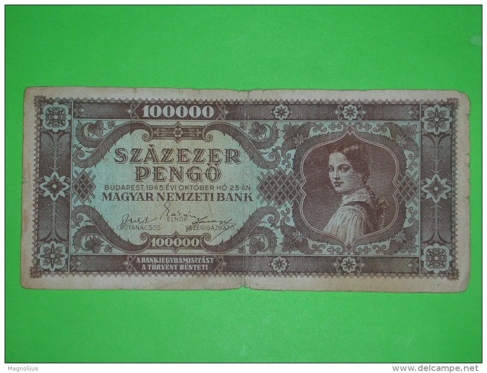 Hungary,szazezer Pengo,100 000,inflation,banknote,paper Money,bill,geld,dim.177x80mm,vintage - Hongrie