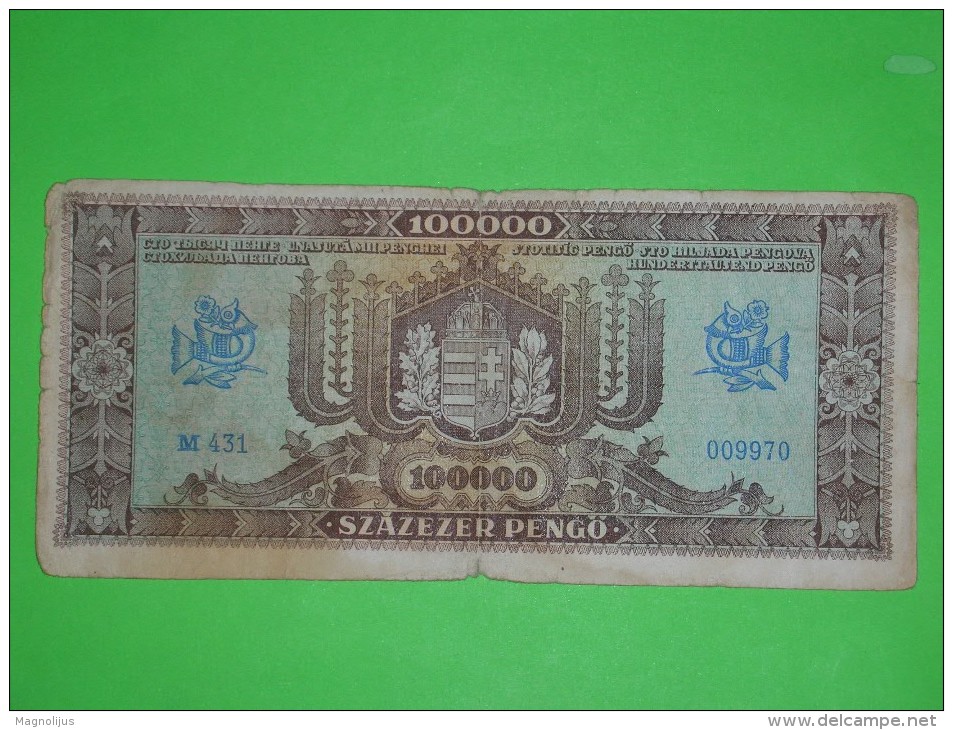 Hungary,szazezer Pengo,100 000,inflation,banknote,paper Money,bill,geld,dim.177x80mm,vintage - Hongrie