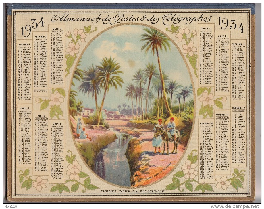 ALMANACH DES POSTES ET DES TELEGRAPHES 1934 DOUBLE -"CHEMIN DANS LA PLAMERAIE "DEPT SEINE-53 FEUILLETS - Grand Format : 1921-40